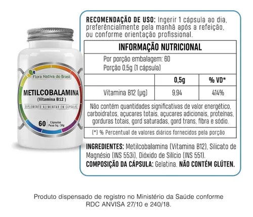 Metilcobalamina (Vitamina B12) – 60 cápsulas | Flora Nativa do Brasil